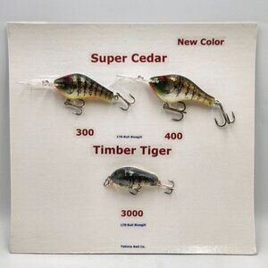 Yakima Bait Super Cedar Timber Tiger Fishing Lures Sample Display Board 818865